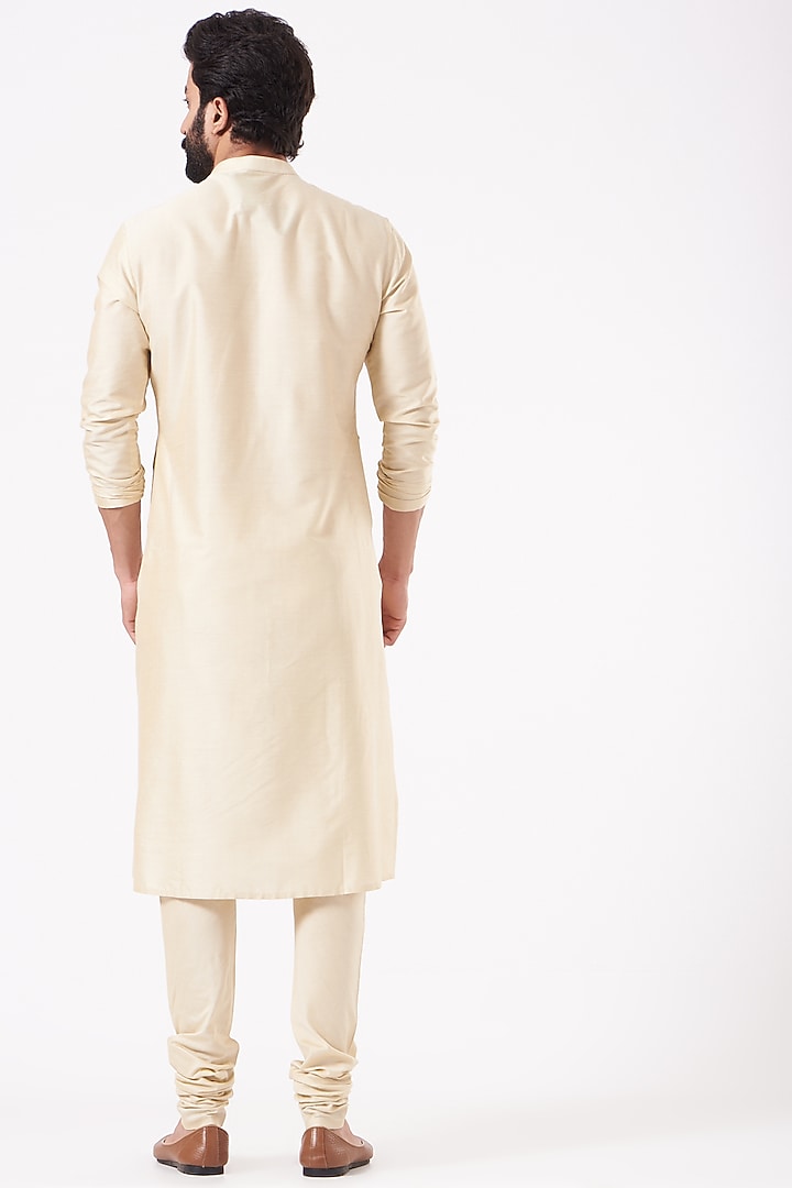 Light Beige Cotton Silk Kurta Set by Abhishek Gupta Men at Pernia's Pop Up Shop