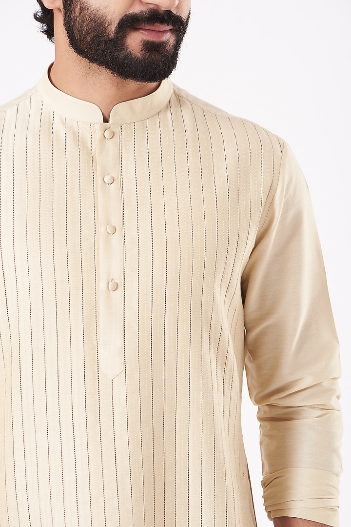 Light Beige Cotton Silk Kurta Set by Abhishek Gupta Men at Pernia's Pop Up Shop
