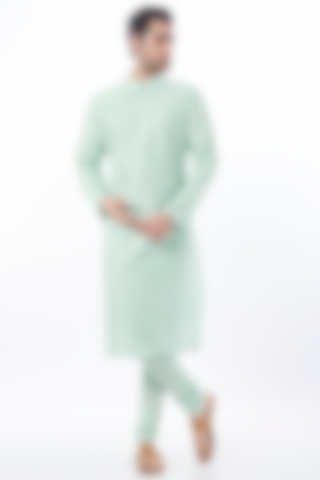 Mint Cotton Silk Kurta Set by Abhishek Gupta Men at Pernia's Pop Up Shop
