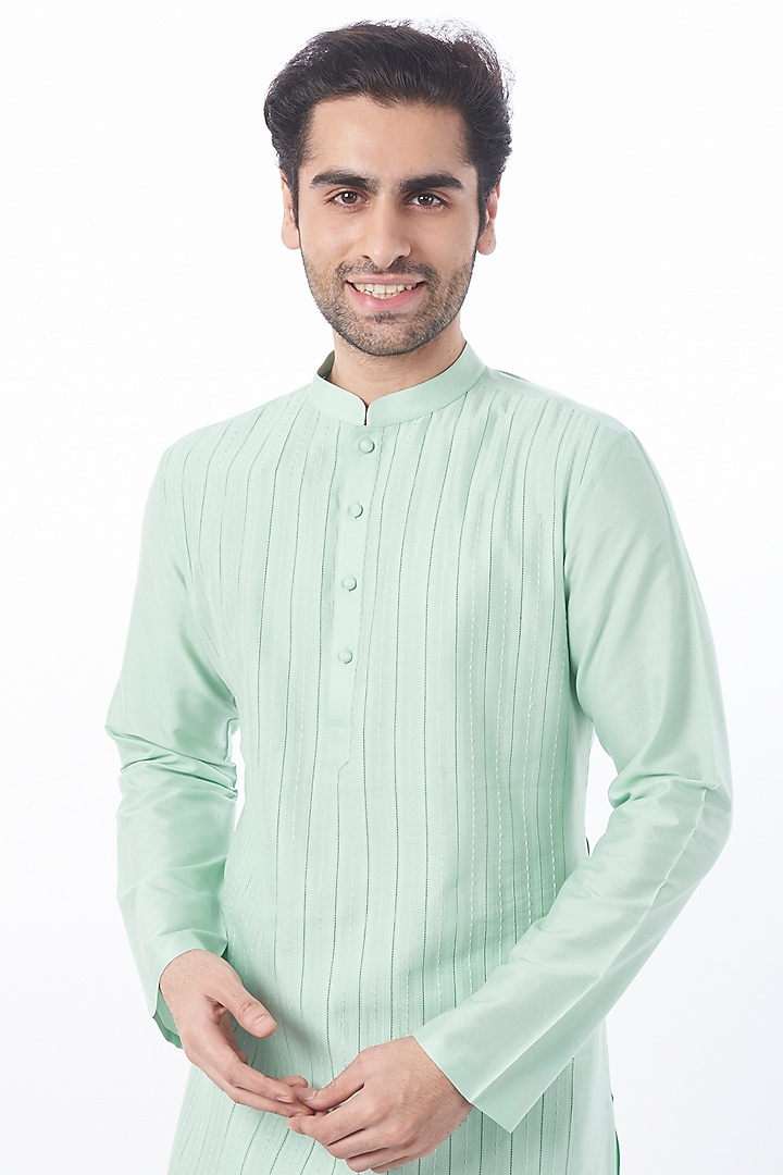 Mint Cotton Silk Kurta Set by Abhishek Gupta Men at Pernia's Pop Up Shop