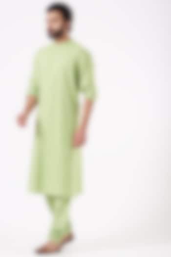 Lime Cotton Silk Kurta Set by Abhishek Gupta Men at Pernia's Pop Up Shop