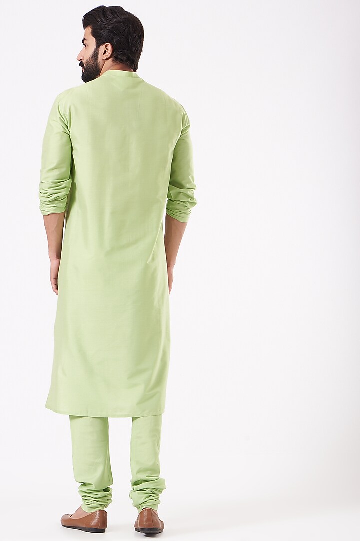 Lime Cotton Silk Kurta Set by Abhishek Gupta Men at Pernia's Pop Up Shop
