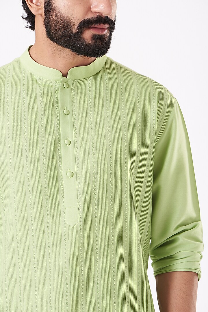 Lime Cotton Silk Kurta Set by Abhishek Gupta Men at Pernia's Pop Up Shop