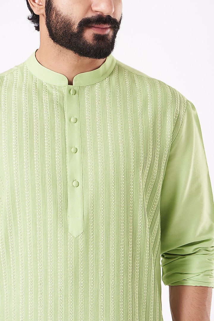 Lime Embroidered Kurta Set by Abhishek Gupta Men at Pernia's Pop Up Shop