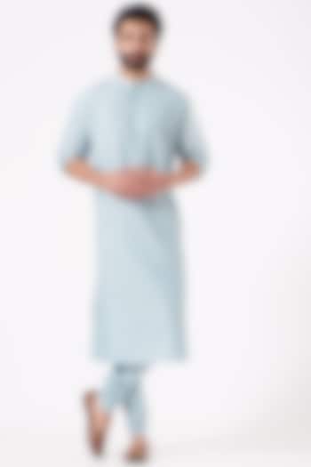 Powder Blue Pintucked Kurta Set by Abhishek Gupta Men at Pernia's Pop Up Shop