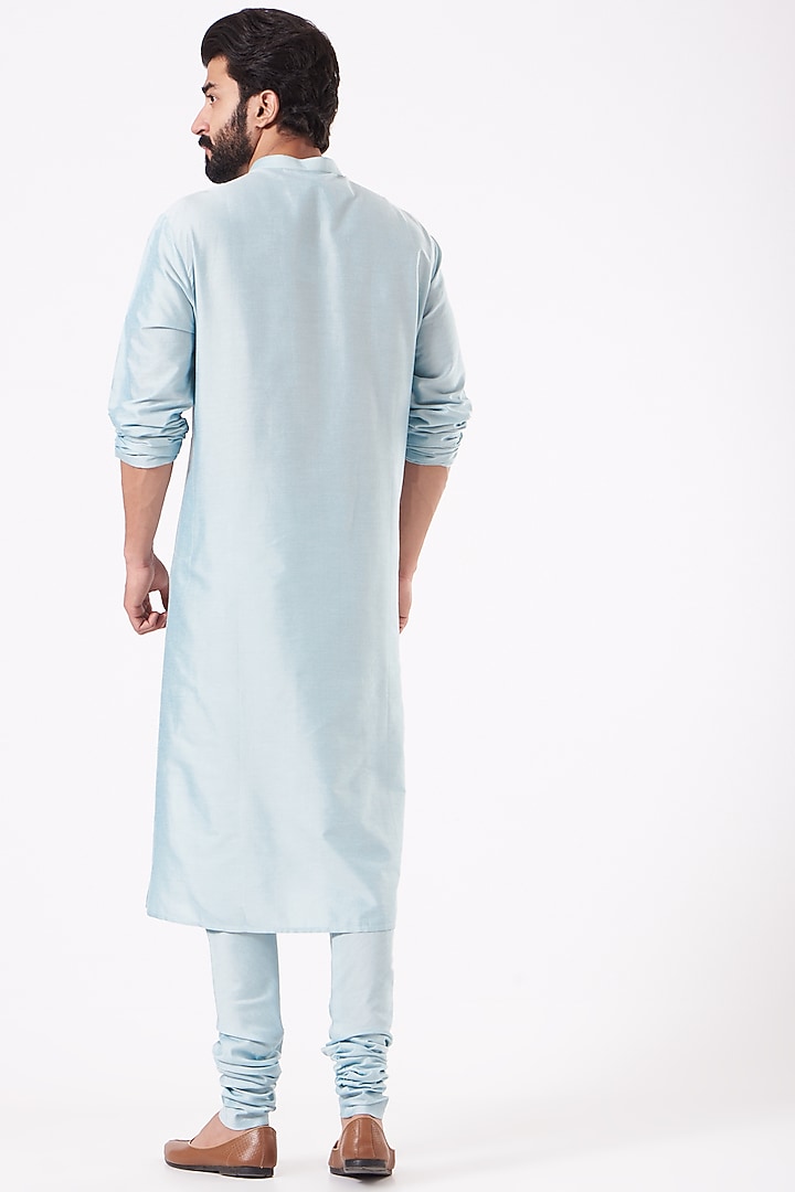 Powder Blue Pintucked Kurta Set by Abhishek Gupta Men at Pernia's Pop Up Shop