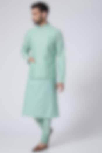 Mint Cotton Silk Tonal Resham Embroidered Bundi Jacket by Abhishek Gupta Men at Pernia's Pop Up Shop