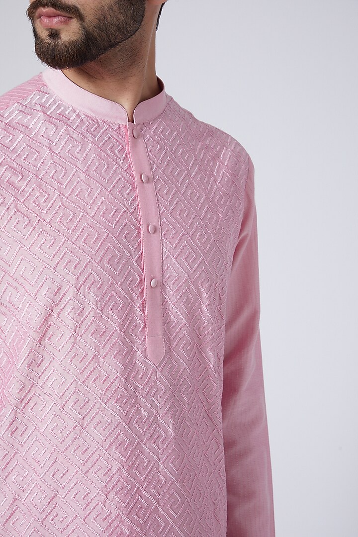 Pink Embroidered Kurta Set by Abhishek Gupta Men at Pernia's Pop Up Shop