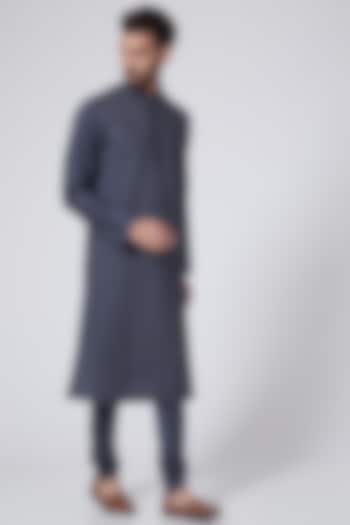 Charcoal Embroidered Kurta Set by Abhishek Gupta Men at Pernia's Pop Up Shop