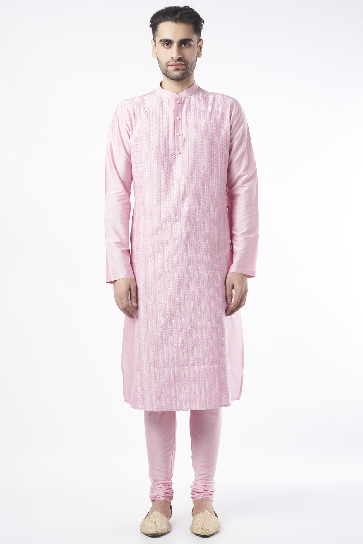 Pink Embroidered Kurta Set by Abhishek Gupta Men