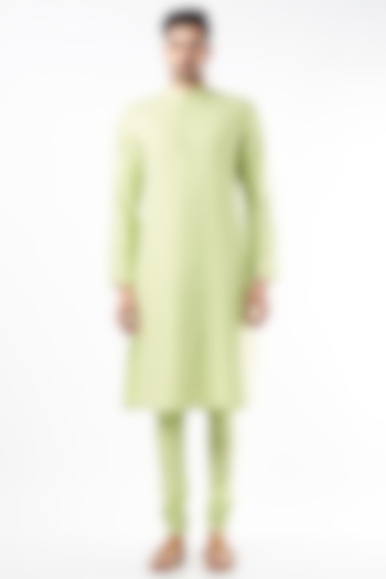 Lime Kurta Set With Pintucks by Abhishek Gupta Men