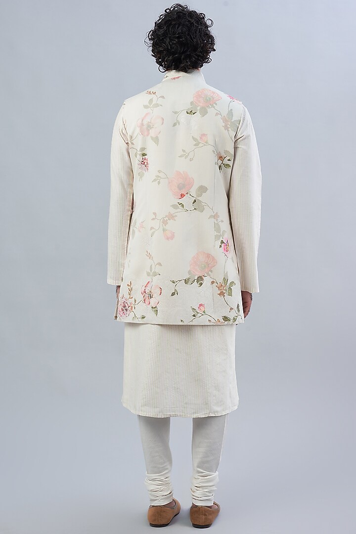 Cream Silk Woven Hand-Painted Bundi Jacket Set by Abhishek Gupta Men at Pernia's Pop Up Shop