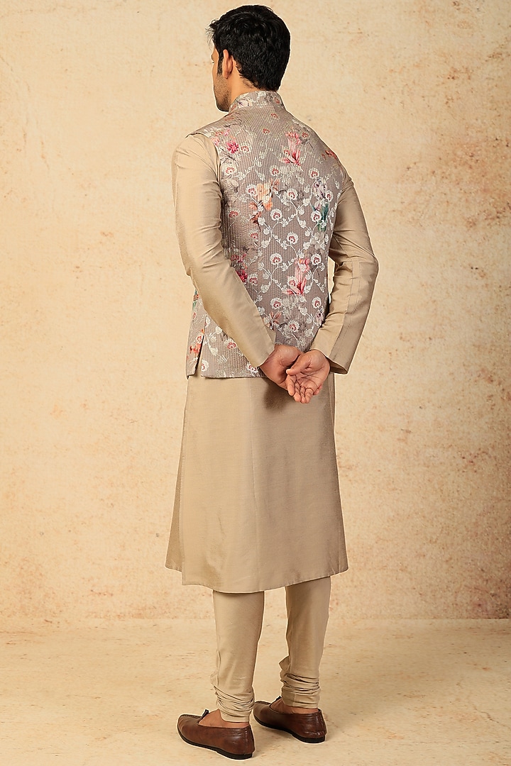 Grey Silk Printed Bundi Jacket Set by Abhishek Gupta Men at Pernia's Pop Up Shop