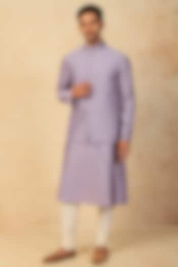 Light Purple Cotton Silk Kurta Set With Bundi Jacket by Abhishek Gupta Men