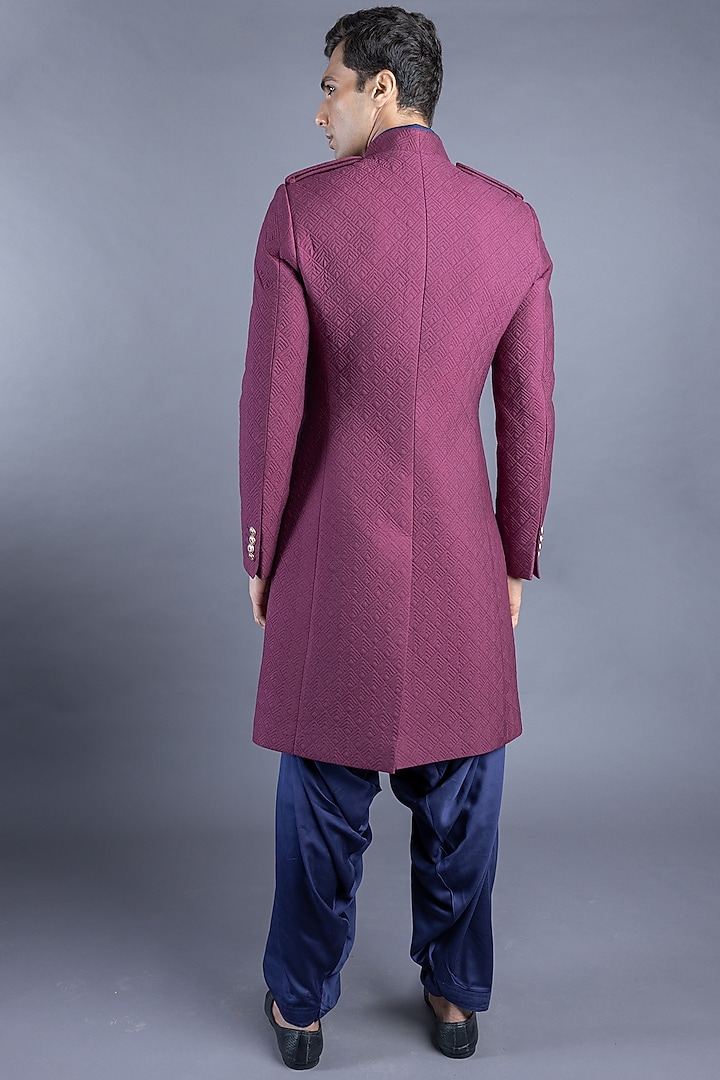 Wine Quilted Jacket Groom Sherwani Set by Abhishek Gupta Men at Pernia's Pop Up Shop