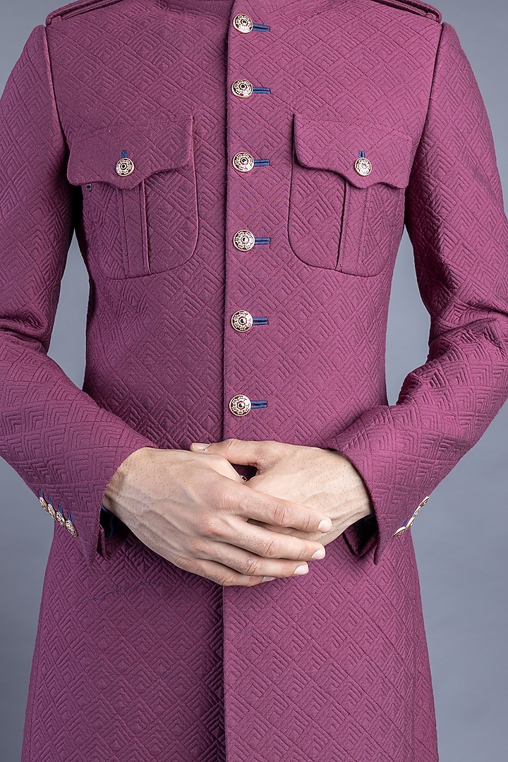 Wine Quilted Jacket Groom Sherwani Set by Abhishek Gupta Men at Pernia's Pop Up Shop