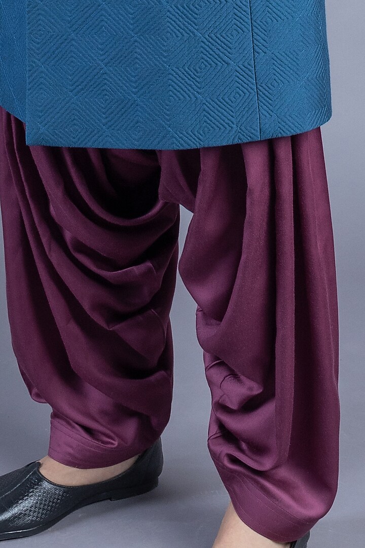 Prussian Blue Quilted Jacket Groom Sherwani Set by Abhishek Gupta Men at Pernia's Pop Up Shop