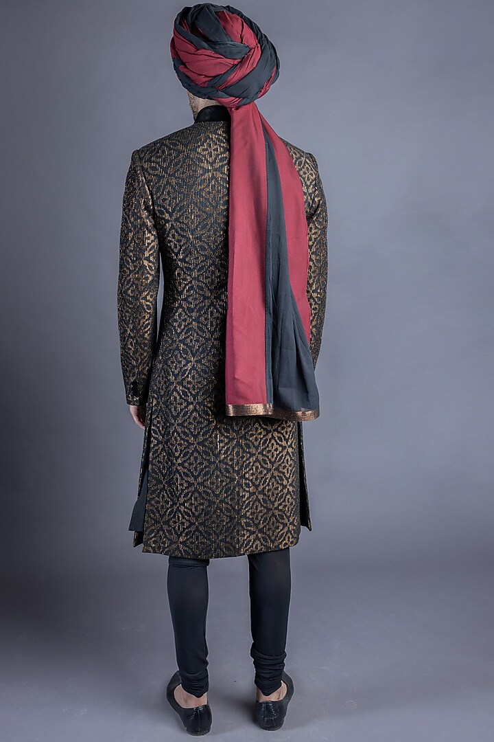 Black & Gold Groom Sherwani Set by Abhishek Gupta Men at Pernia's Pop Up Shop