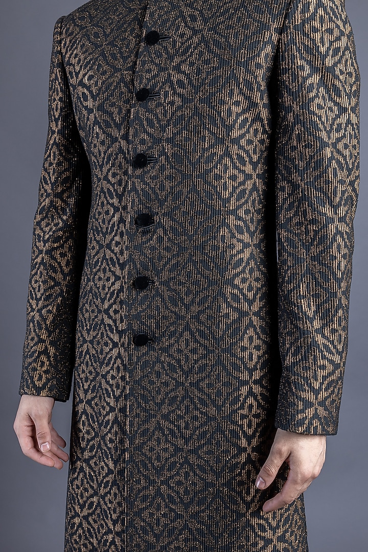 Black & Gold Groom Sherwani Set by Abhishek Gupta Men at Pernia's Pop Up Shop