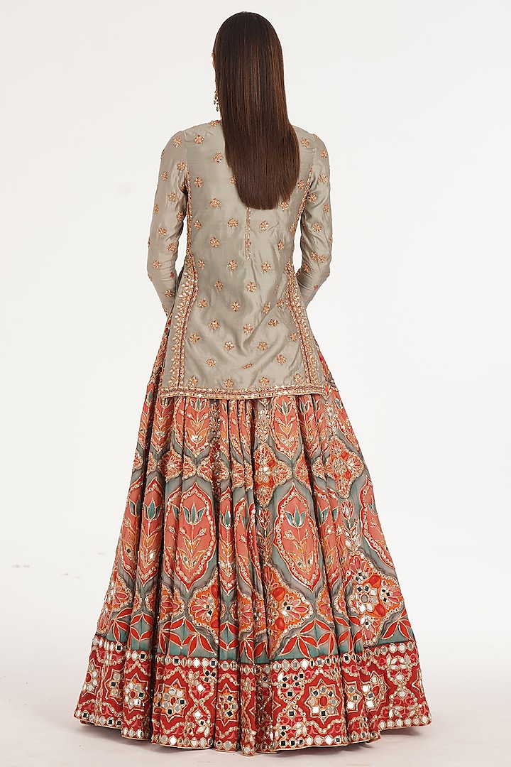 Ruby & Forest Green Chanderi Mirror Embroidered Bridal Lehenga Set by Abhinav Mishra at Pernia's Pop Up Shop