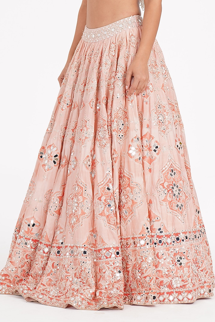 Peach Quartz Chanderi Mirror & Zari Embroidered Bridal Lehenga Set by Abhinav Mishra at Pernia's Pop Up Shop