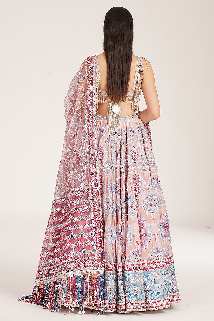 Multi-Colored Chanderi Mirror & Zari Embroidered Bridal Lehenga Set by Abhinav Mishra at Pernia's Pop Up Shop