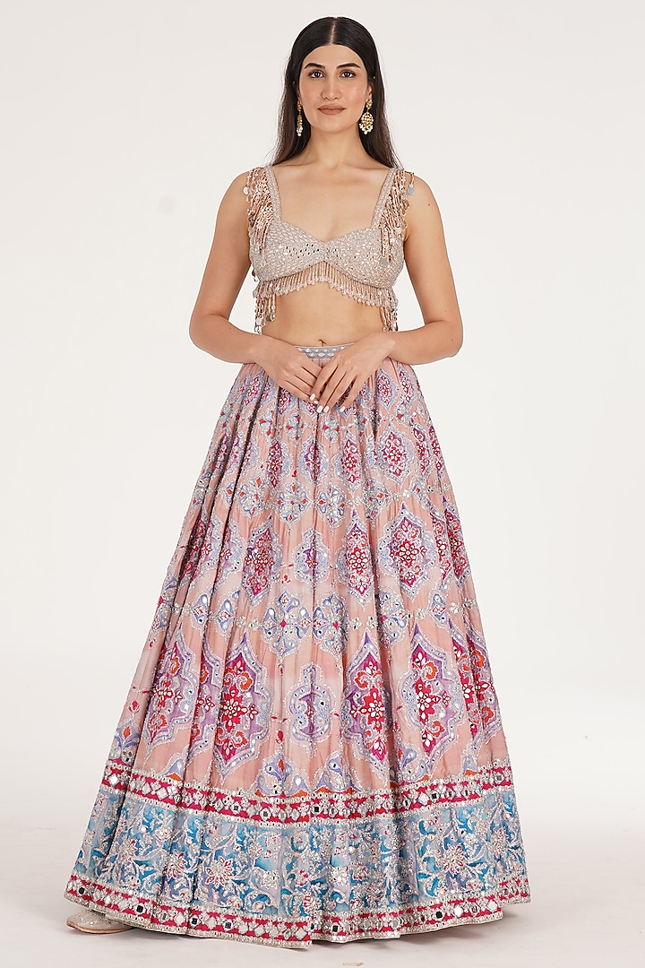 Multi-Colored Chanderi Mirror & Zari Embroidered Bridal Lehenga Set by Abhinav Mishra at Pernia's Pop Up Shop