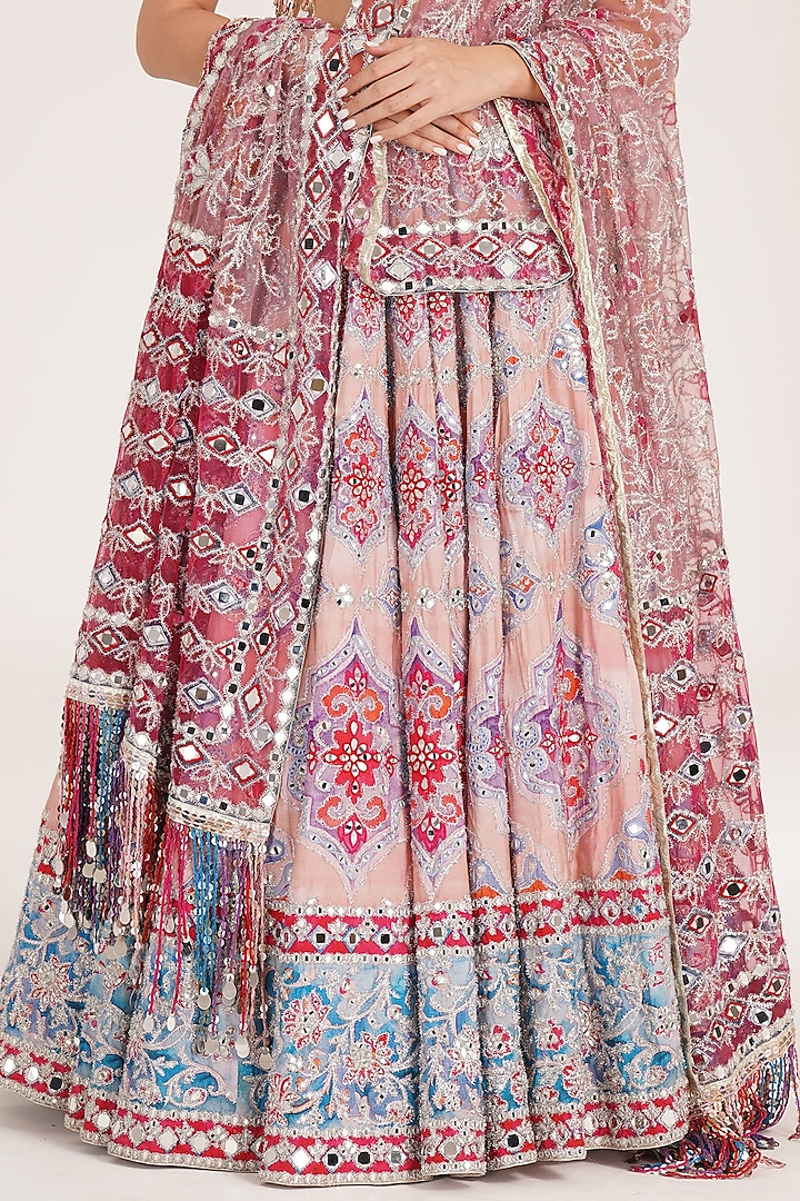 Multi-Colored Chanderi Mirror & Zari Embroidered Bridal Lehenga Set by Abhinav Mishra at Pernia's Pop Up Shop