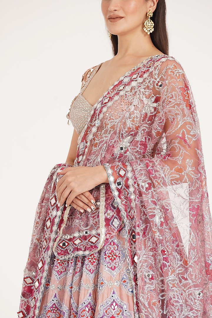 Multi-Colored Chanderi Mirror & Zari Embroidered Bridal Lehenga Set by Abhinav Mishra at Pernia's Pop Up Shop