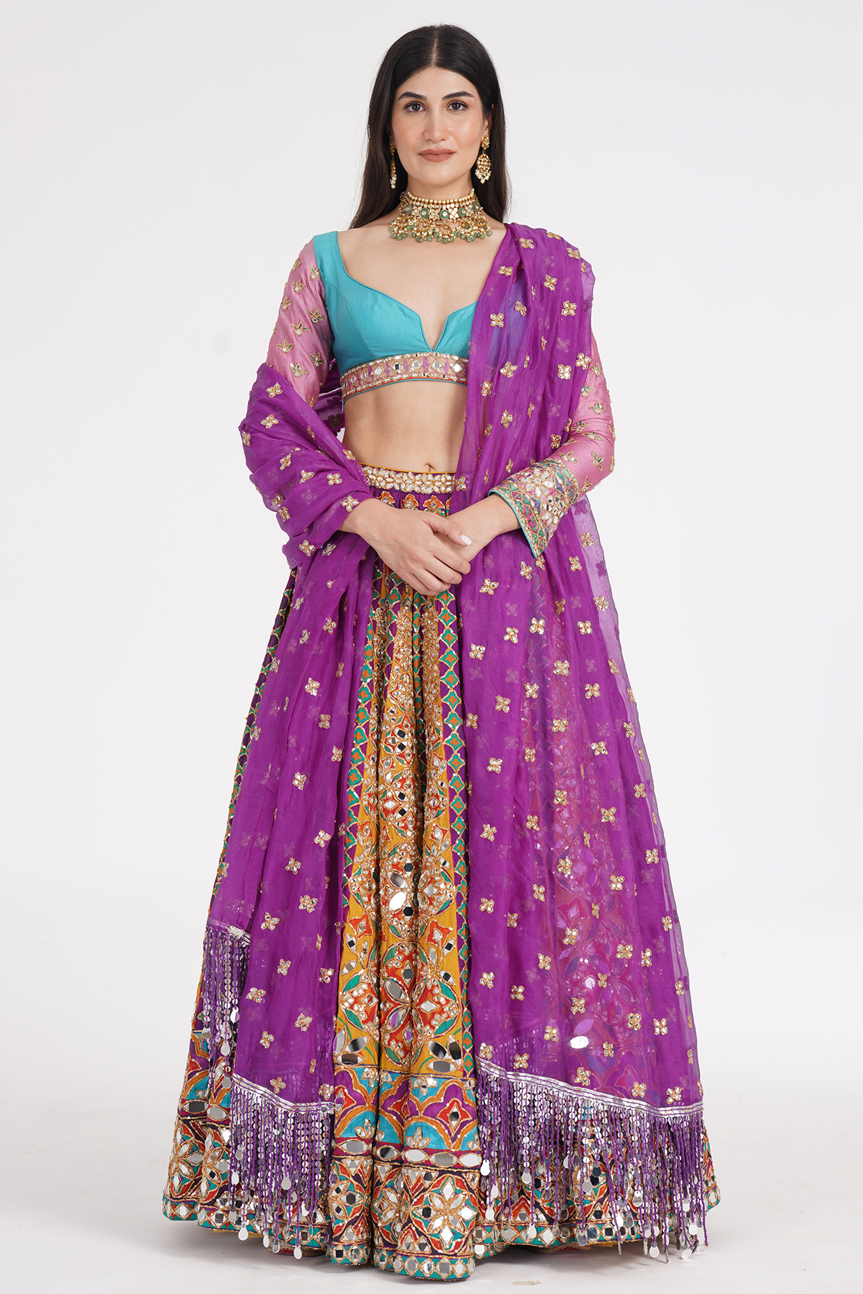 Tangerine Chanderi Mirror & Zari Embroidered Bridal Lehenga Set by Abhinav Mishra at Pernia's Pop Up Shop