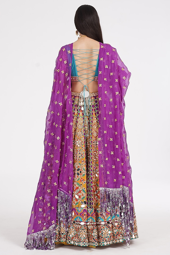 Tangerine Chanderi Mirror & Zari Embroidered Bridal Lehenga Set by Abhinav Mishra at Pernia's Pop Up Shop