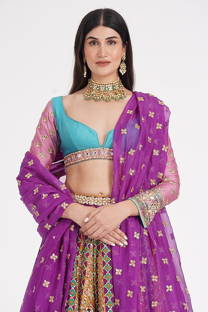 Tangerine Chanderi Mirror & Zari Embroidered Bridal Lehenga Set by Abhinav Mishra at Pernia's Pop Up Shop