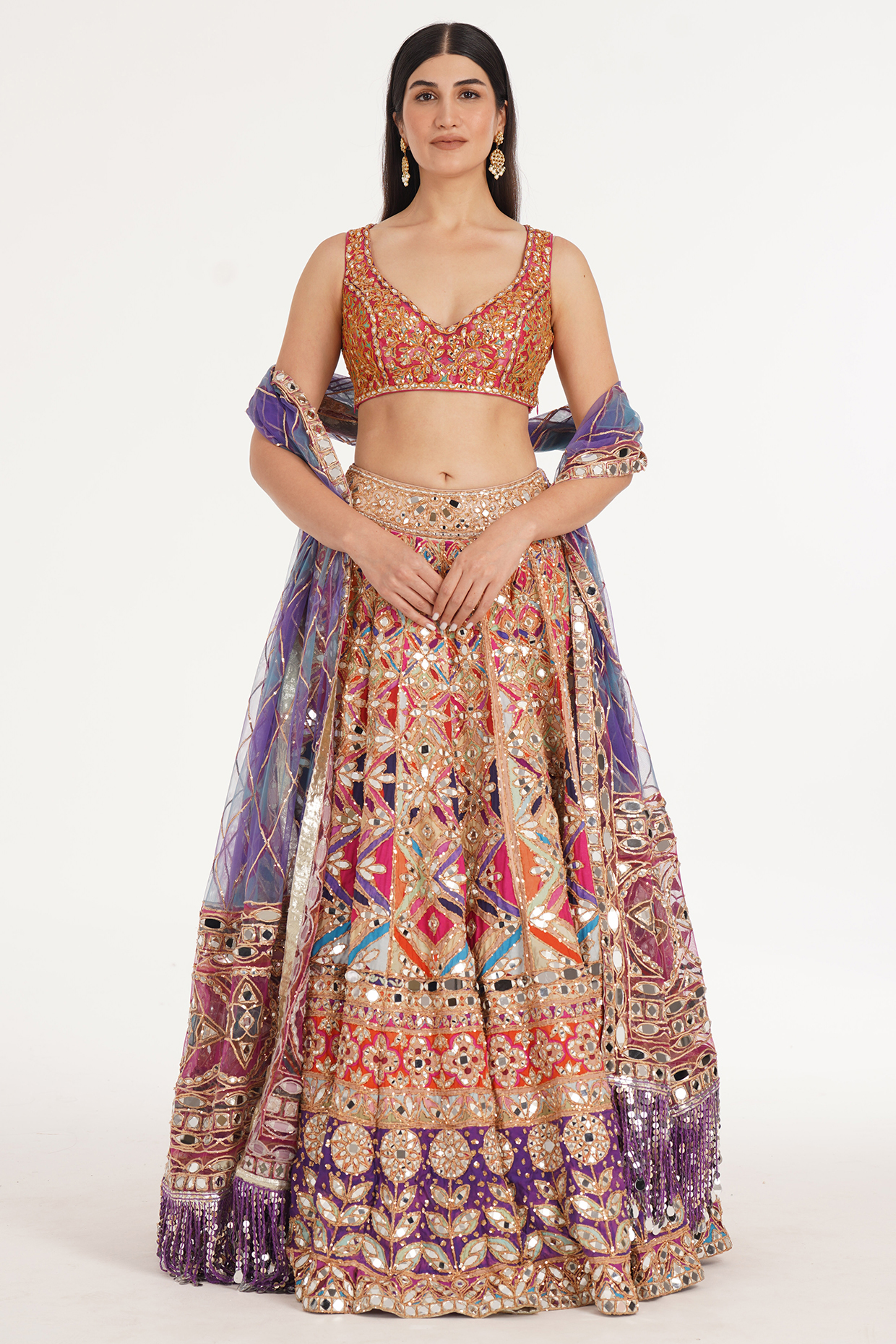 Multi-Colored Chanderi Mirror & Zari Embroidered Bridal Lehenga Set by Abhinav Mishra at Pernia's Pop Up Shop