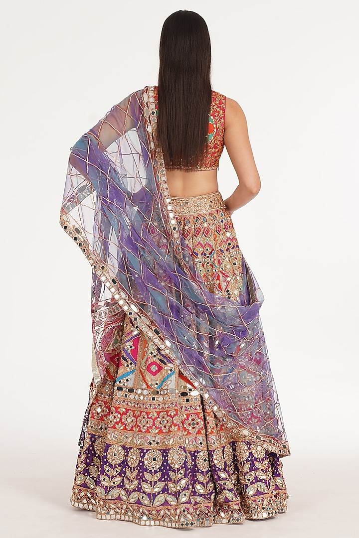 Multi-Colored Chanderi Mirror & Zari Embroidered Bridal Lehenga Set by Abhinav Mishra at Pernia's Pop Up Shop