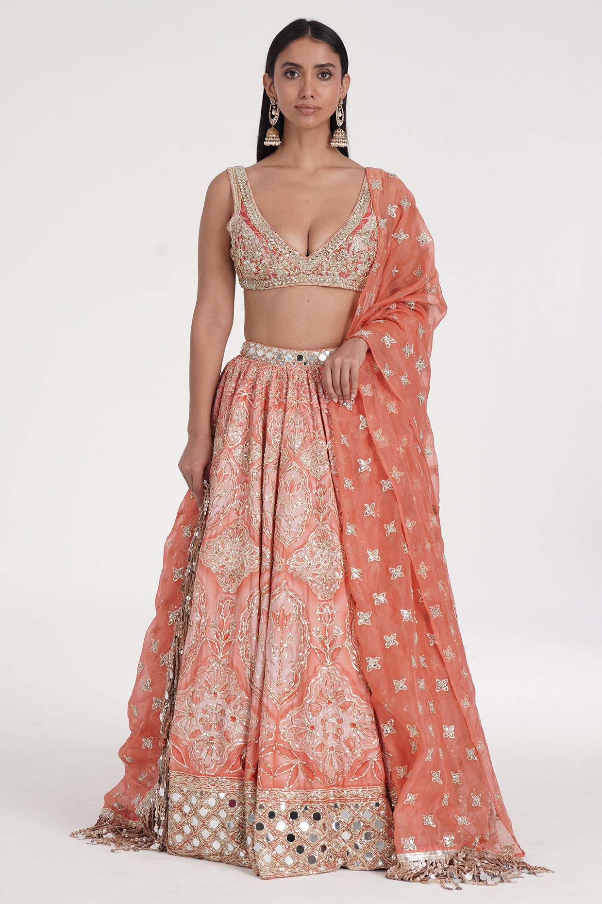 Saffron Pale Chanderi Zari & Thread Embroidered Bridal Lehenga Set by Abhinav Mishra at Pernia's Pop Up Shop