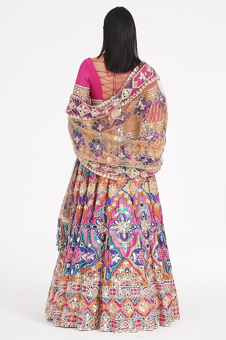 Multi-Colored Chanderi Mirror & Zari Embroidered Bridal Lehenga Set by Abhinav Mishra at Pernia's Pop Up Shop