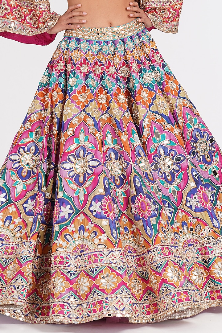 Multi-Colored Chanderi Mirror & Zari Embroidered Bridal Lehenga Set by Abhinav Mishra at Pernia's Pop Up Shop