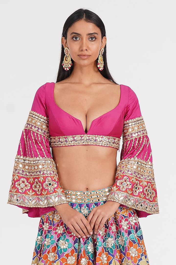 Multi-Colored Chanderi Mirror & Zari Embroidered Bridal Lehenga Set by Abhinav Mishra at Pernia's Pop Up Shop