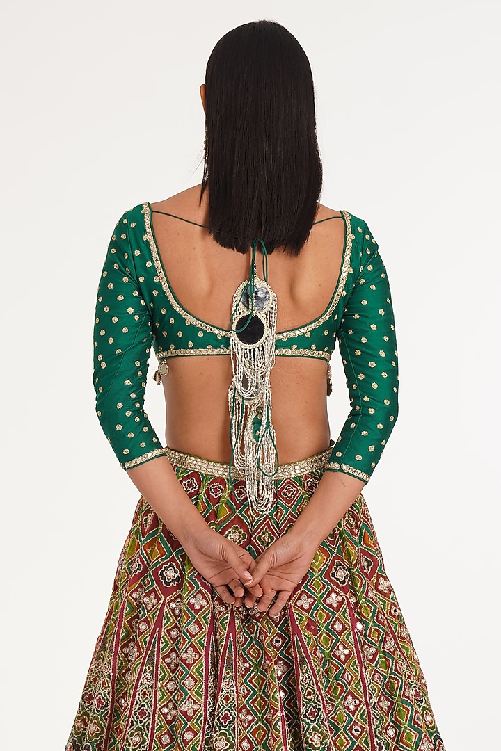 Multi-Colored Organza Zari & Thread Embroidered Chevron Bridal Lehenga Set by Abhinav Mishra at Pernia's Pop Up Shop