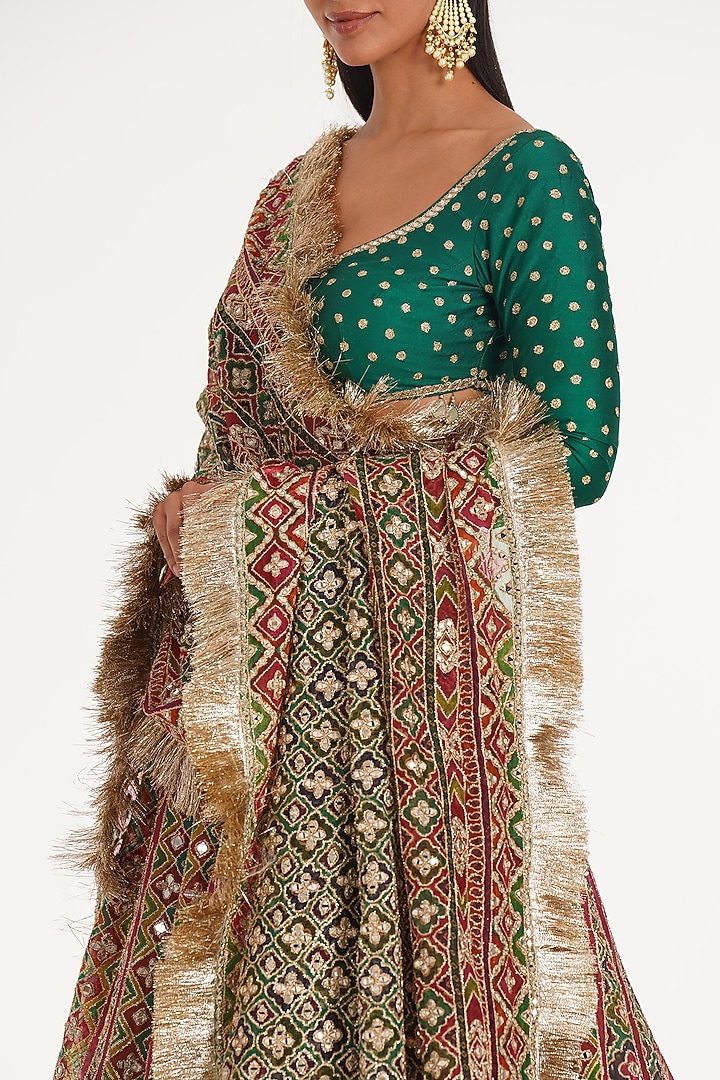 Multi-Colored Organza Zari & Thread Embroidered Chevron Bridal Lehenga Set by Abhinav Mishra at Pernia's Pop Up Shop