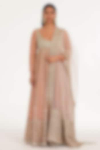 Multi-Colored Organza Dori Thread Embroidered Bridal Anarkali Set by Abhinav Mishra at Pernia's Pop Up Shop
