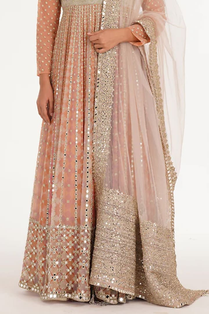 Multi-Colored Organza Dori Thread Embroidered Bridal Anarkali Set by Abhinav Mishra at Pernia's Pop Up Shop