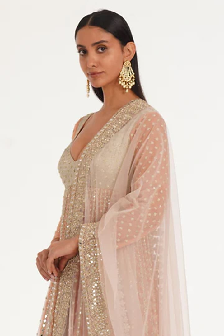 Multi-Colored Organza Dori Thread Embroidered Bridal Anarkali Set by Abhinav Mishra at Pernia's Pop Up Shop