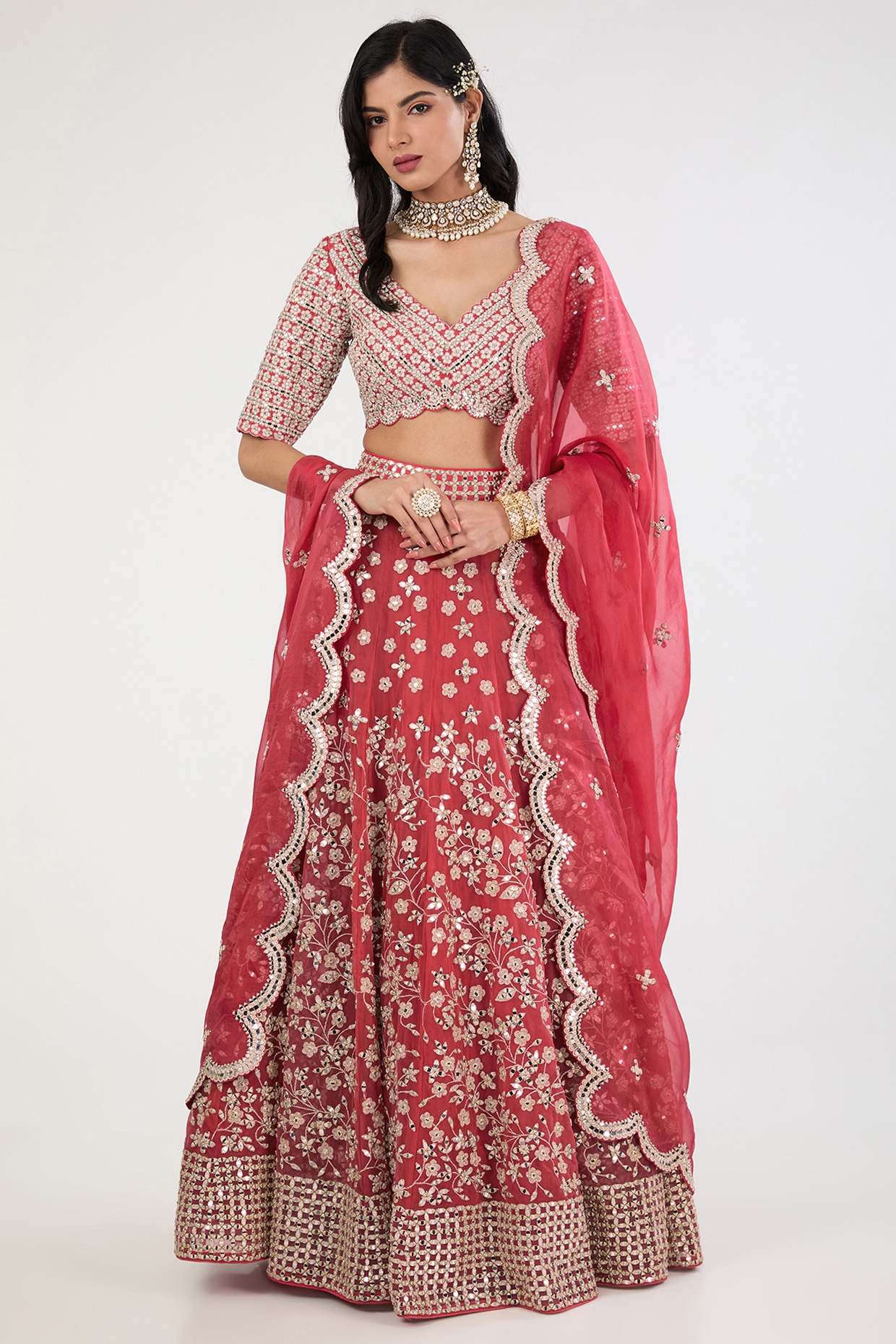 Chinon Silk Crop Top Lehenga with Attached Dupatta and Handworked...