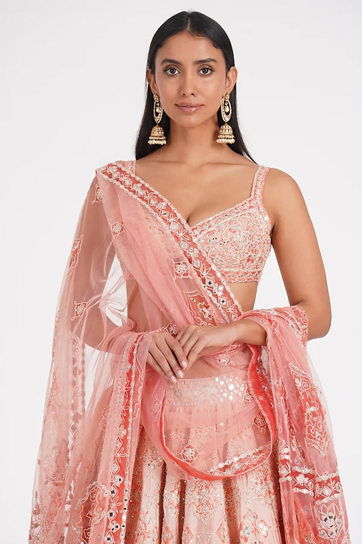 Multi-Colored Chanderi Mirror Embroidered Bridal Lehenga Set by Abhinav Mishra at Pernia's Pop Up Shop