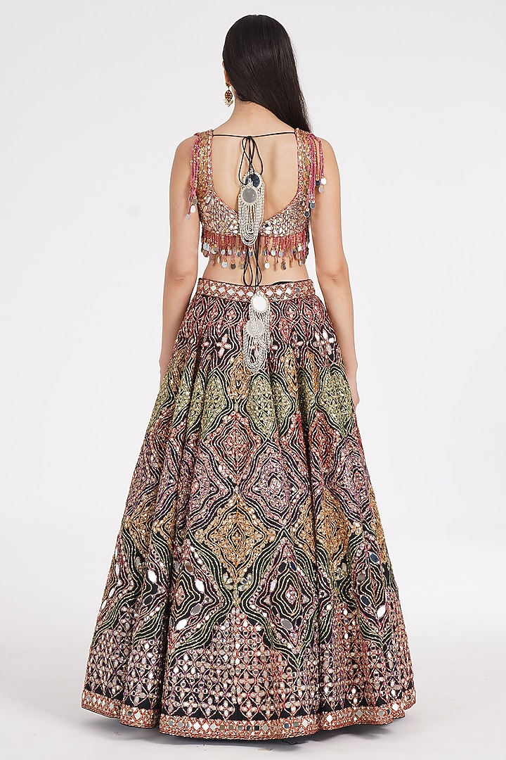 Matte Black Pure Silk Sequin & Mirror Embroidered Bridal Lehenga Set by Abhinav Mishra at Pernia's Pop Up Shop