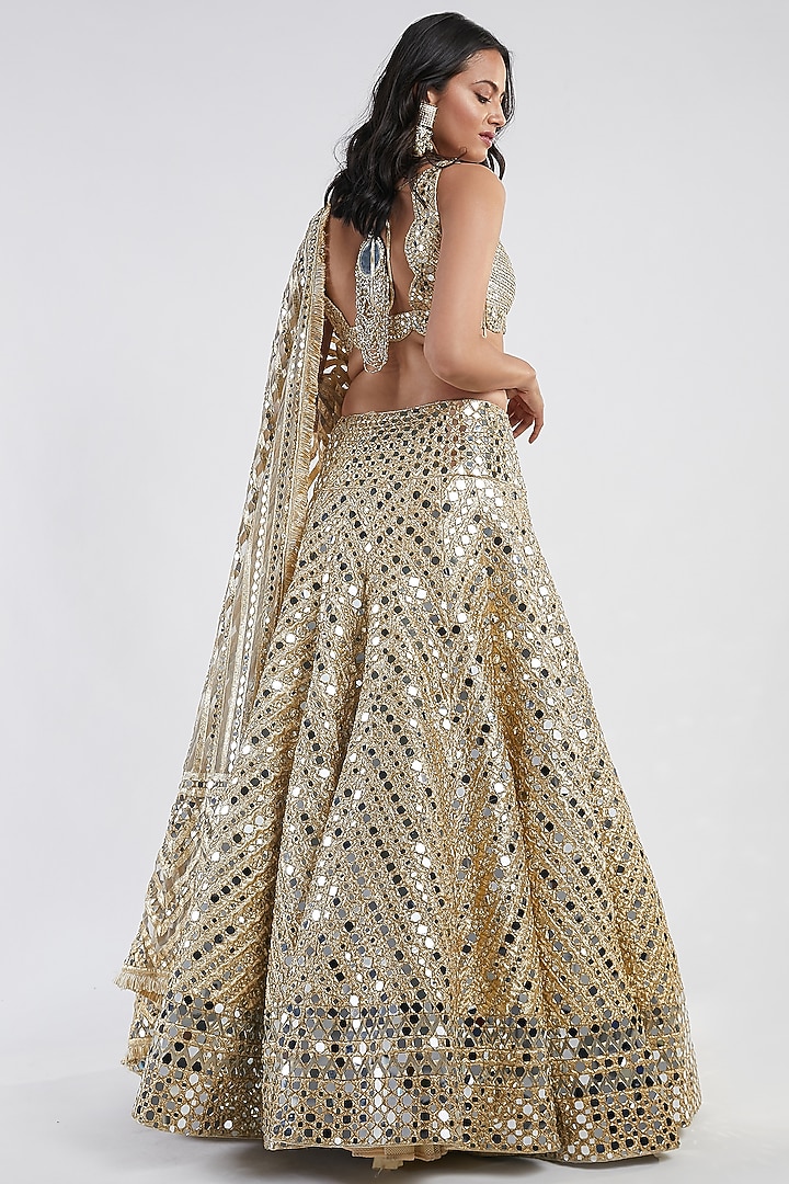 Gold Mirror Hand Embroidered Bridal Lehenga Set by Abhinav Mishra at Pernia's Pop Up Shop