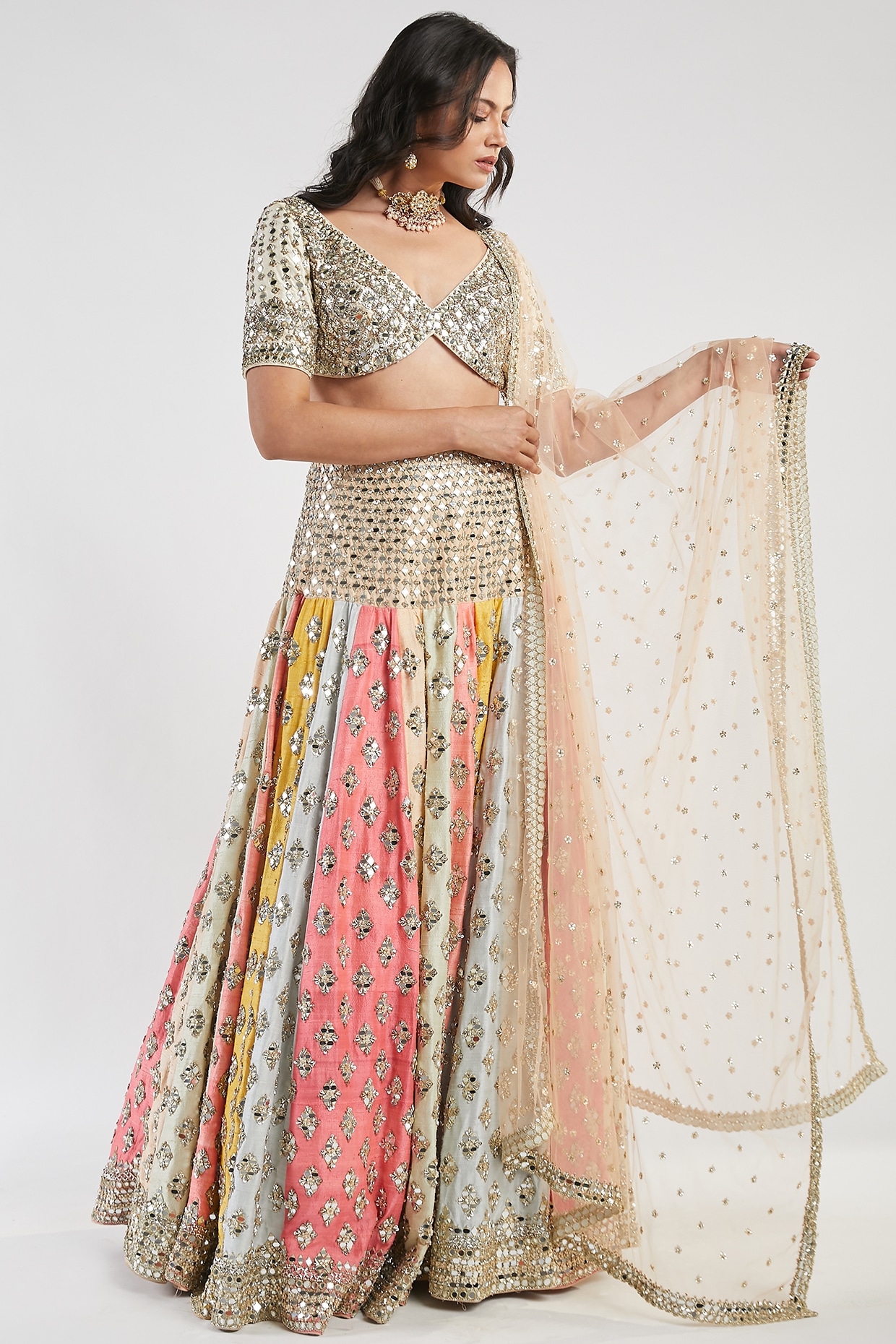 Off White Chanderi Lehenga Set with Net Dupatta – abhinavmishra