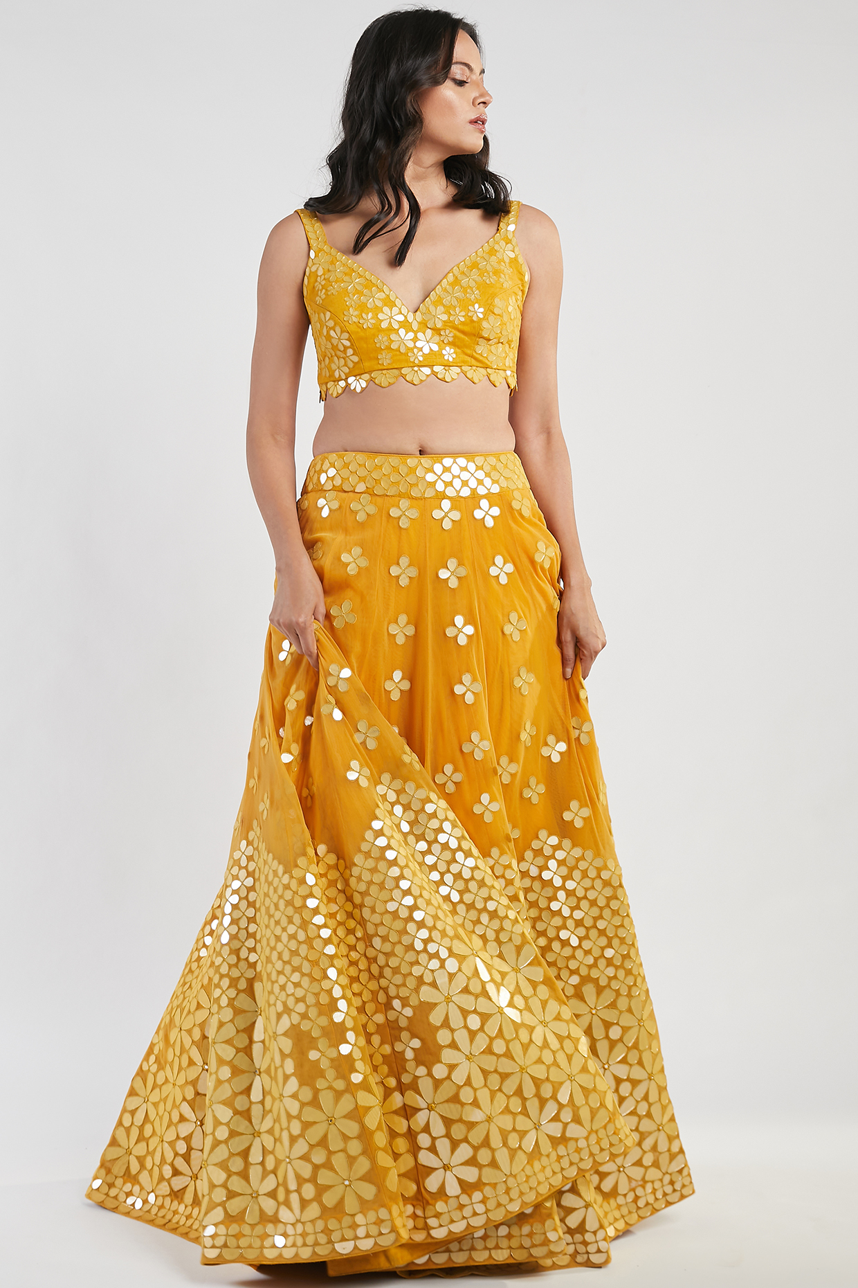 Yellow Hand Embroidered Bridal Lehenga Set by Abhinav Mishra at Pernia's Pop Up Shop