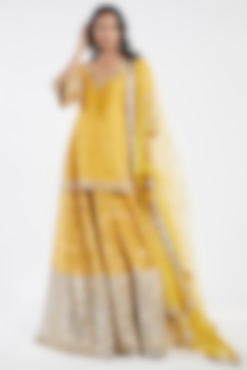 Yellow Mirror Hand Embroidered Bridal Lehenga Set by Abhinav Mishra at Pernia's Pop Up Shop